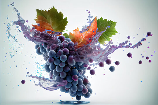illustration of fresh grape fruit with water splash on white background