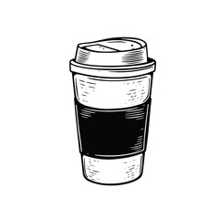 Paper cup coffee to go hand drawn black color sketch style vector art.