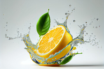 illustration of fresh citrus orange lemon fruit with water splash on white background