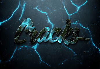 3D Text Effect with Blue Glowing Cracks on Dark Concrete Mockup