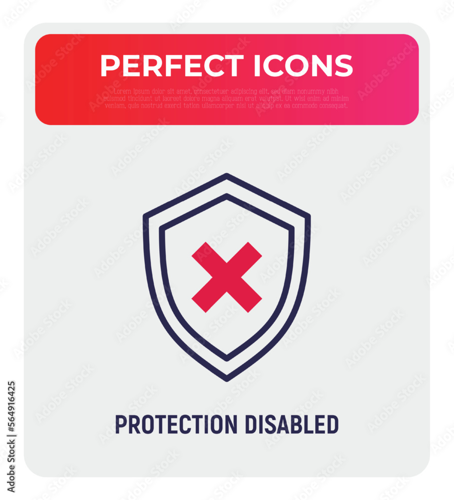 Aufkleber security disabled thin line icon. shield with cross mark. vector illustration.