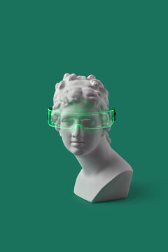 Classic goddess bust wearing techno eyeglasses.