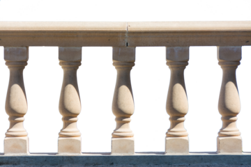 Classic white marble railing of a balcony. Isolated image