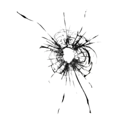 The effect of cracks from a bullet in the glass. The web of a cracked window from damage.