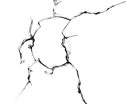 Broken glass with a hole and cracks. Texture on white, effect for design. - Powered by Adobe