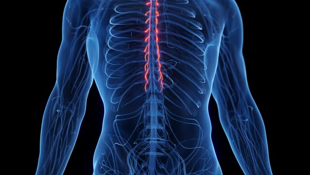 3D rendered medical animation of a man's sympathetic nerves