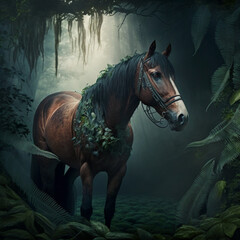 Obraz na płótnie Canvas a Horse with Jungle