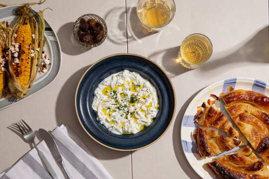 Greek food served on the table