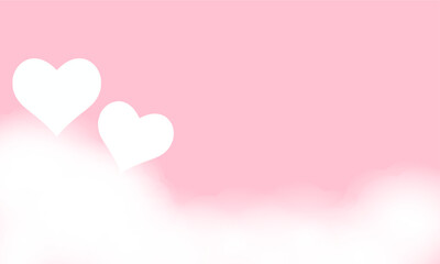 Valentine's wallpaper with cloud and whit hearts on pink background vector illustration.