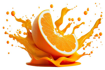 orange with orange juice splash - obrazy, fototapety, plakaty