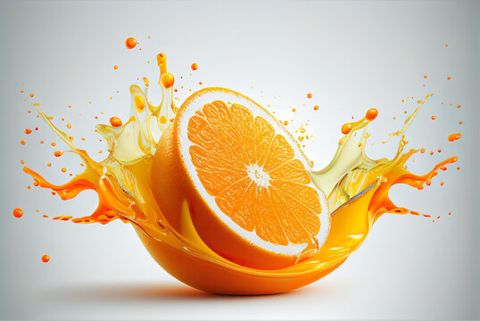 orange with orange juice splash