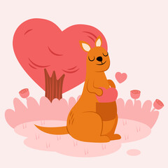 Australian kangaroo mom, animals for kids. Baby illustration. Hand drawn colorful vector background with love.