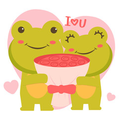 Cute animal frog in love, proposal in valentine love, I love you, love and background.