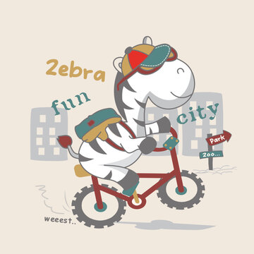 vector illustration of a cute zebra on a bicycle