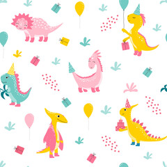 seamless pattern with cutes dinosaur, baby shower greeting card. For Print kids bedding, fabric, wallpaper, wrapping paper, textile, t-shirt print