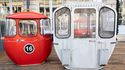 Cableway cabins ski lift cabin transformed into a restaurant terrace