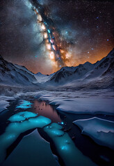 Stunning glacier and  milkyway photography at night.