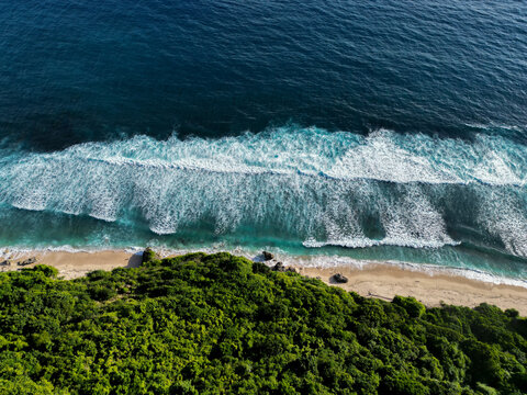 jungle on the cliff of the ocean beach waves in bali indonesia - Powered by Adobe