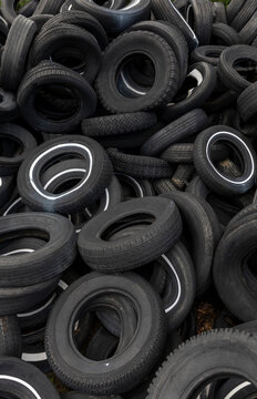 Pile of old used rubber Whitewall tires