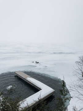 L-shaped dock in winter
