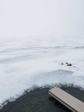 Winter dock in the lake