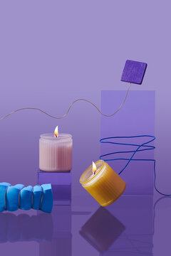 Handmade burning candle from paraffin and soy wax in glass jar