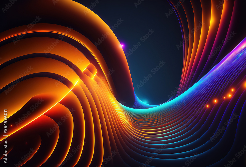 Poster neon colored waves on a dark background. abstract glowing spectrum lines. psychedelic aesthetic. 3d 