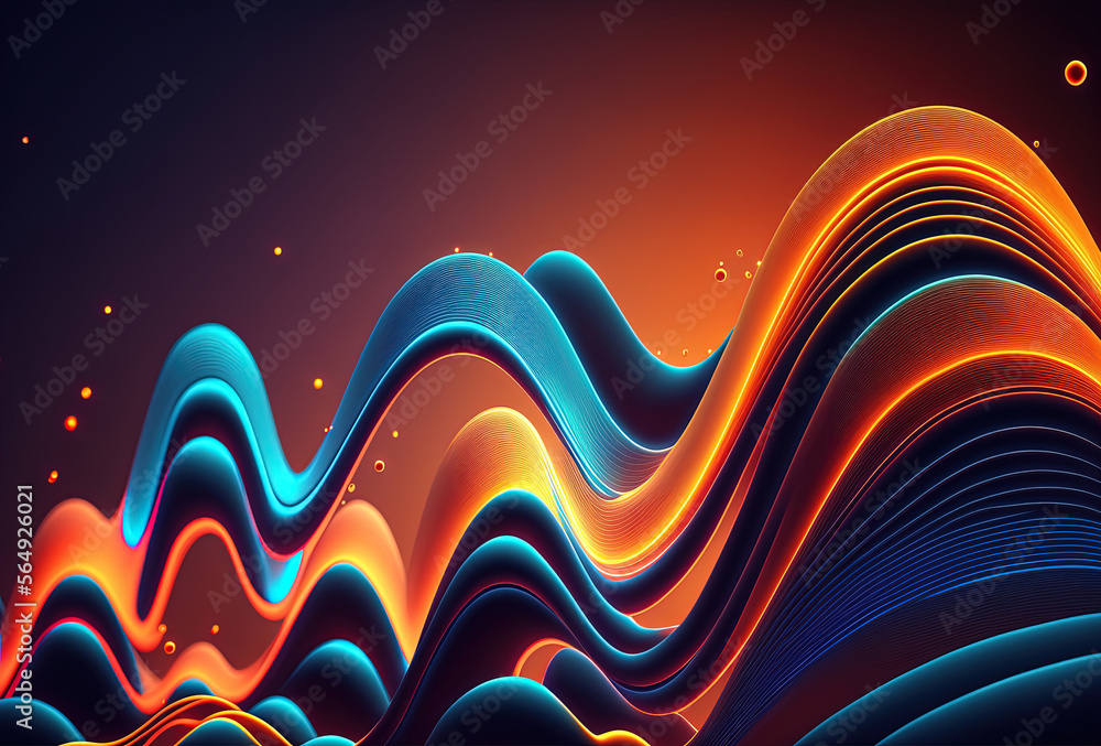 Poster neon colored waves on a dark background. abstract glowing spectrum lines. psychedelic aesthetic. 3d 