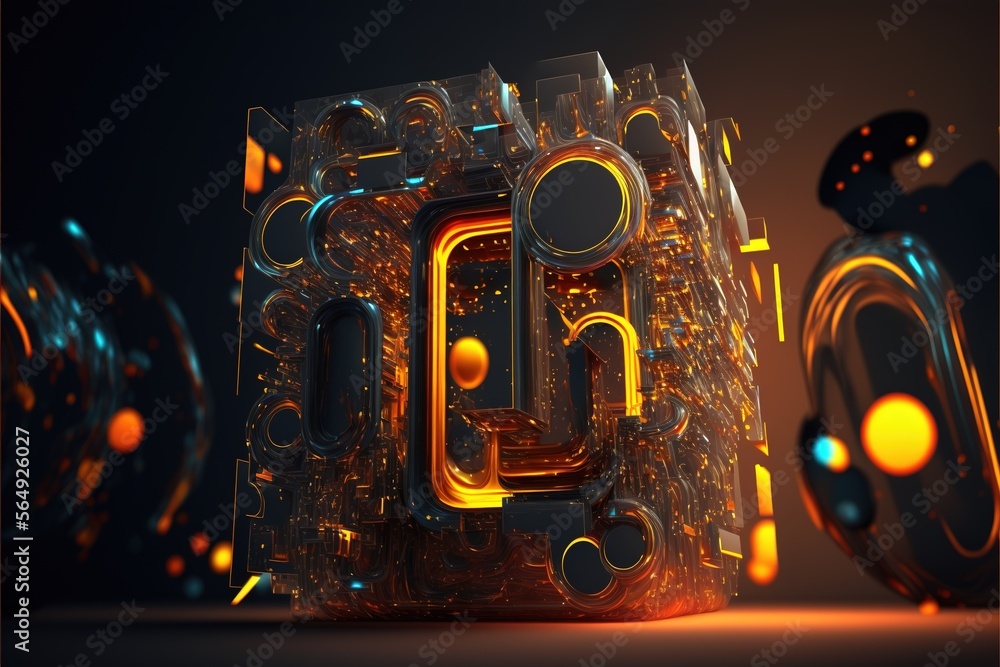 Poster simple glass figures. frozen multicolored liquid. gradient light. luxurious abstract background. 3d 