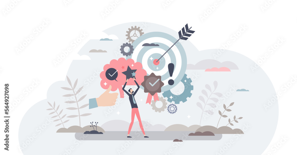 Poster competence and skill experience for quality performance tiny person concept, transparent background.