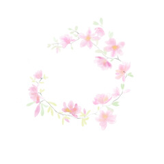 Obraz na płótnie Canvas flower watercolor pink floral circle leaf wreath wedding bouquet blossom template