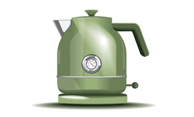 Vector illustration of a modern electric green kettle in vintage style isolated
