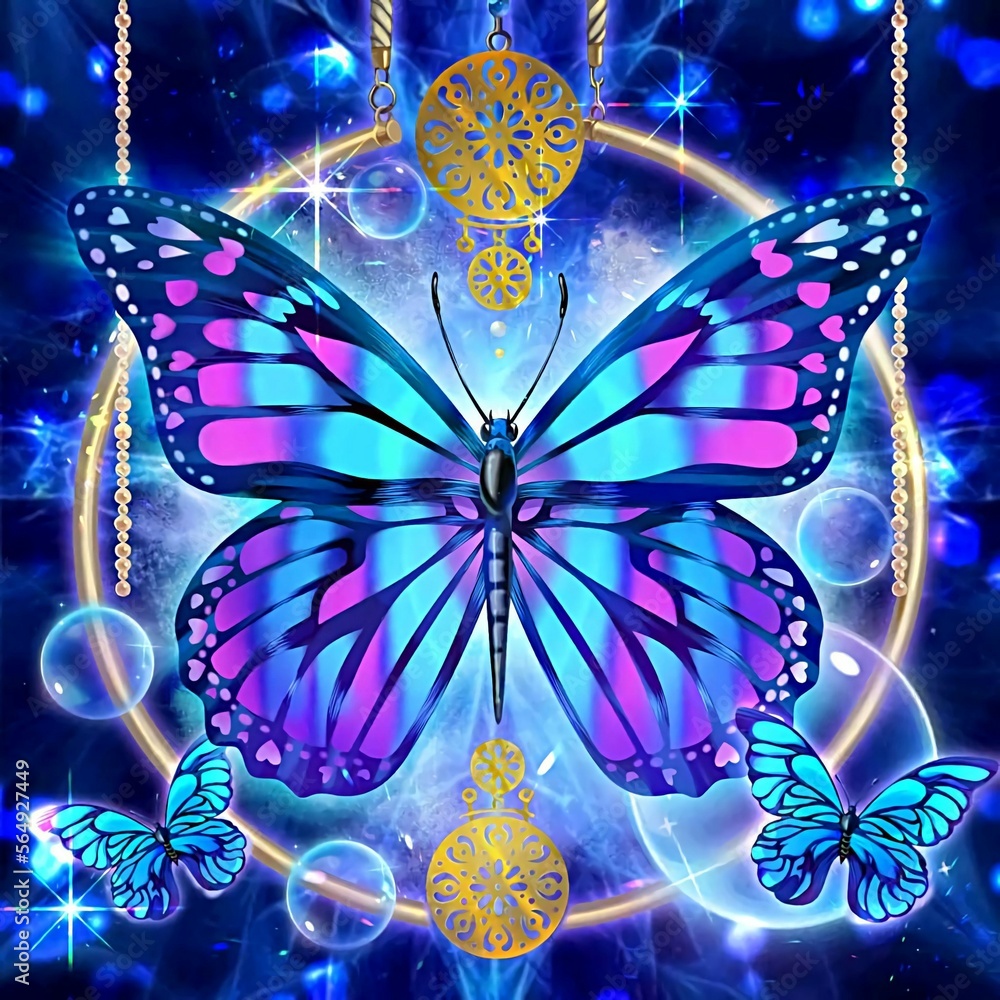 Poster Illustration of beautiful blue butterflies