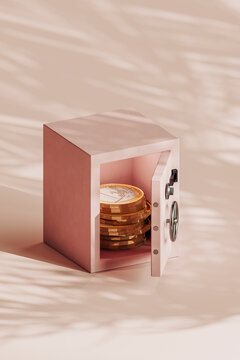 safebox with euro coins in it