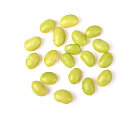 Boiled Green soy beans on white background