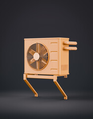 Monochrome single color yellow old industrial type air conditioner, military equipment, 3d illustration