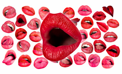 Art design with sensual lips. Abstract lip artwork. Lips and mouth. Red lip background. Open sexy...