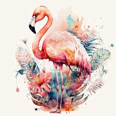 watercolors flamingo bohemia style illustration background wallpaper AI

