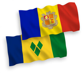 Flags of Saint Vincent and the Grenadines and Andorra on a white background