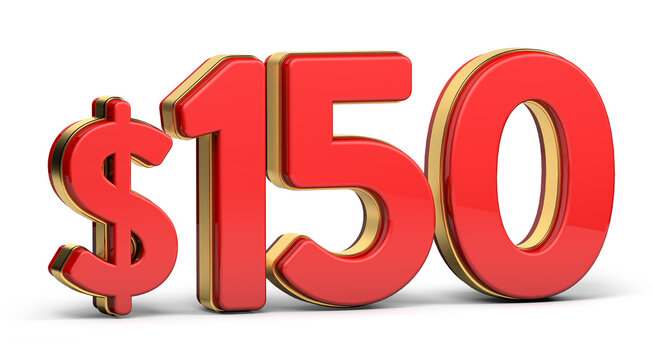 3d golden $150 isolated on background. 3d illustration.