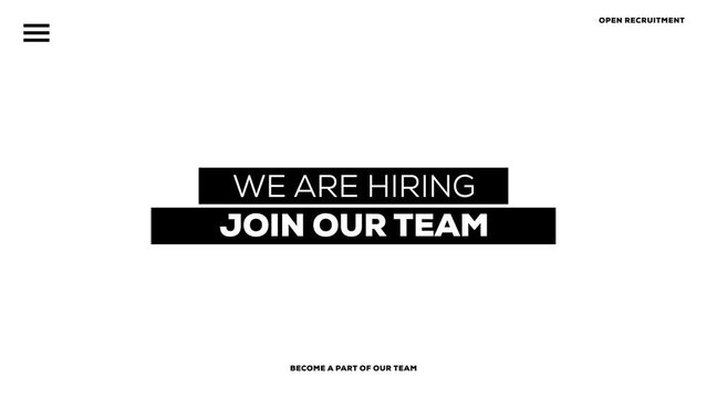 we are hiring, join our team - white text, with white background and black element