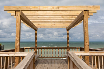 Lake Michigan nature  water landscape with dock and trellis 