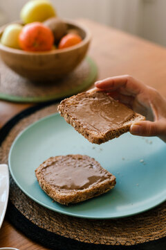 Breakfast time, delicious hazelnut butter