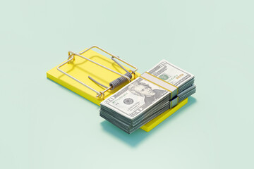 Money debt / loan trap 3D conceptual image