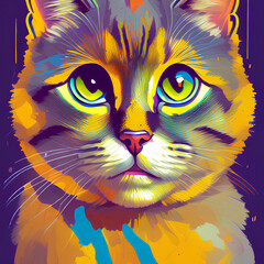 Obraz premium Fluffy cat portrait- Art oil painting portrait