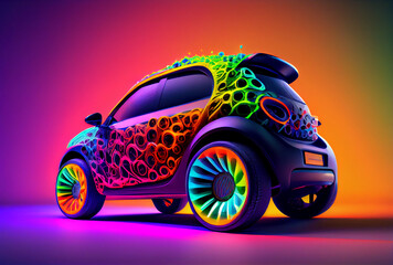 Beautiful fantasy car painting.Colorful digital paint splash. Generative AI.