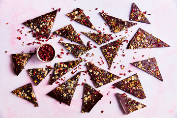 Rose, Hazelnut and Pistachio Bark with Edible Rose Petals 
