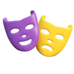 mardi gras happy and sad mask icon 3d illustration