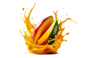 Tuinposter mango with mango juice splash © Ahmed Shaffik