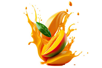 mango with mango juice splash - obrazy, fototapety, plakaty